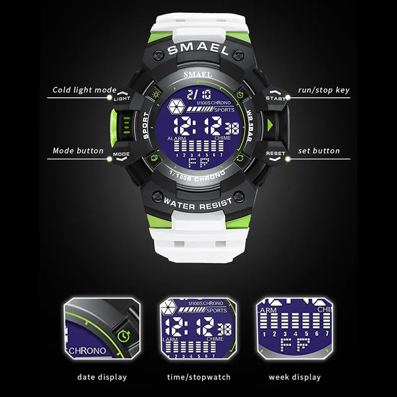 Mens Watch Military Water Resistant SMAEL Sport Watch Army Led Digital Wrist Stopwatches for Male 1802 Relogio Masculino Watches