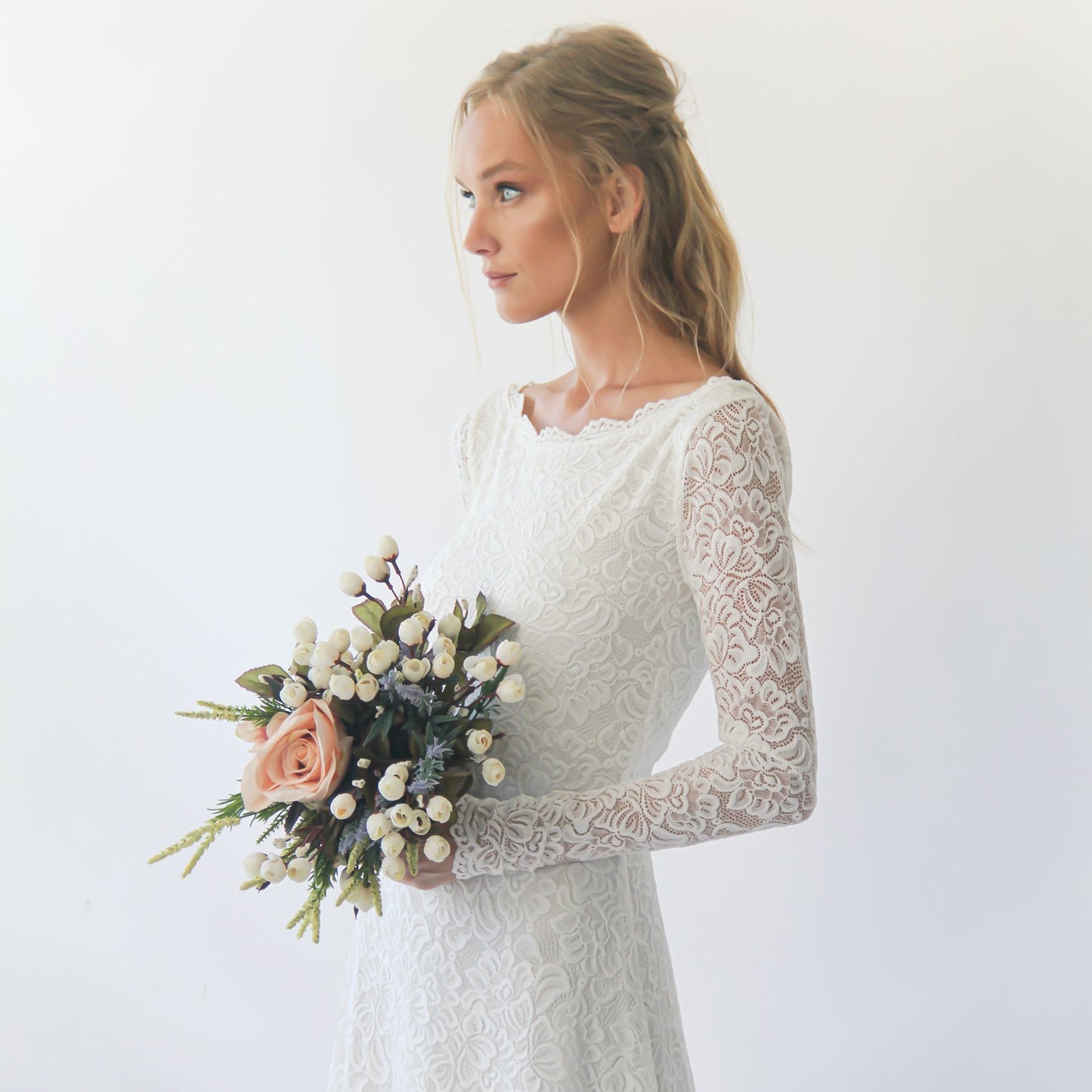 Bestseller Long Sleeves Boat Neckline Modest Wedding Dress #1297