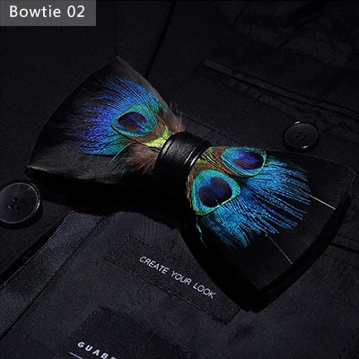 JEMYGINS Bowtie Natural Brid Feather Exquisite Hand Made Men Bow Tie Brooch Pin