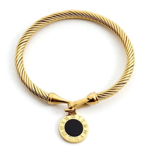 MSX Gold Plating Stainless Steel Bangles Bracelets Vintage Love Roman Numerals Wristband Bracelets Bangles for Men Women