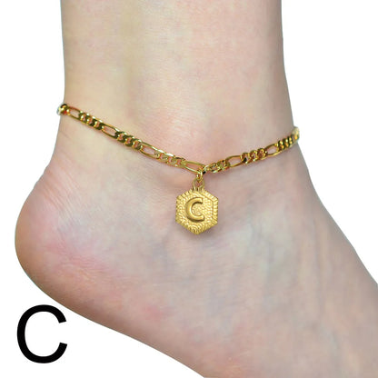 Anniyo 21cm + 10cm Extender Chain / A-Z Initial Letter Anklet for Women Alphabet Jewelry Foot Chain Girl #105906