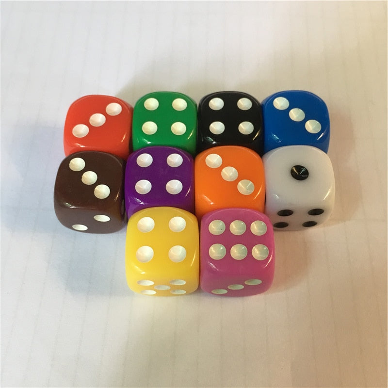 10Pcs High Quality 16mm Multi Color Six Sided Spot D6 Playing Games Opaque Point Dice for Bar Pub Club Party Board Game