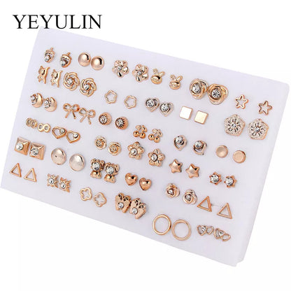 36Pairs/18pairs Earrings Mixed Styles Rhinestone Sun Flower Geometric Animal Plastic Stud Earrings Set for Women Girls Jewelry