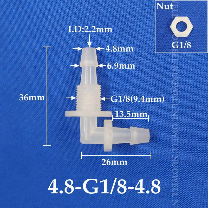 5~200pcs M6 M8 G1/8~g1/2 Thread to 2-12mm PP Bulkhead Union Elbow Connectors Hex Nut Aquarium Fish Tank Air Pump Hose Connector