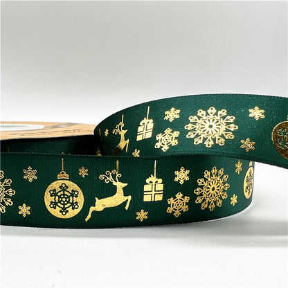 5yards 1inch 25mm Christmas Ribbon Printed Christmas Polyester Ribbon for Handmade Design Christmas Decoration