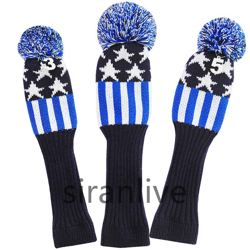 Golf 3pcs/Set Knitted Pom Pom Sock Covers 1-3-5 Golf Wood Headcover for Golf Dirver/Fairway Golf Club Headcovers