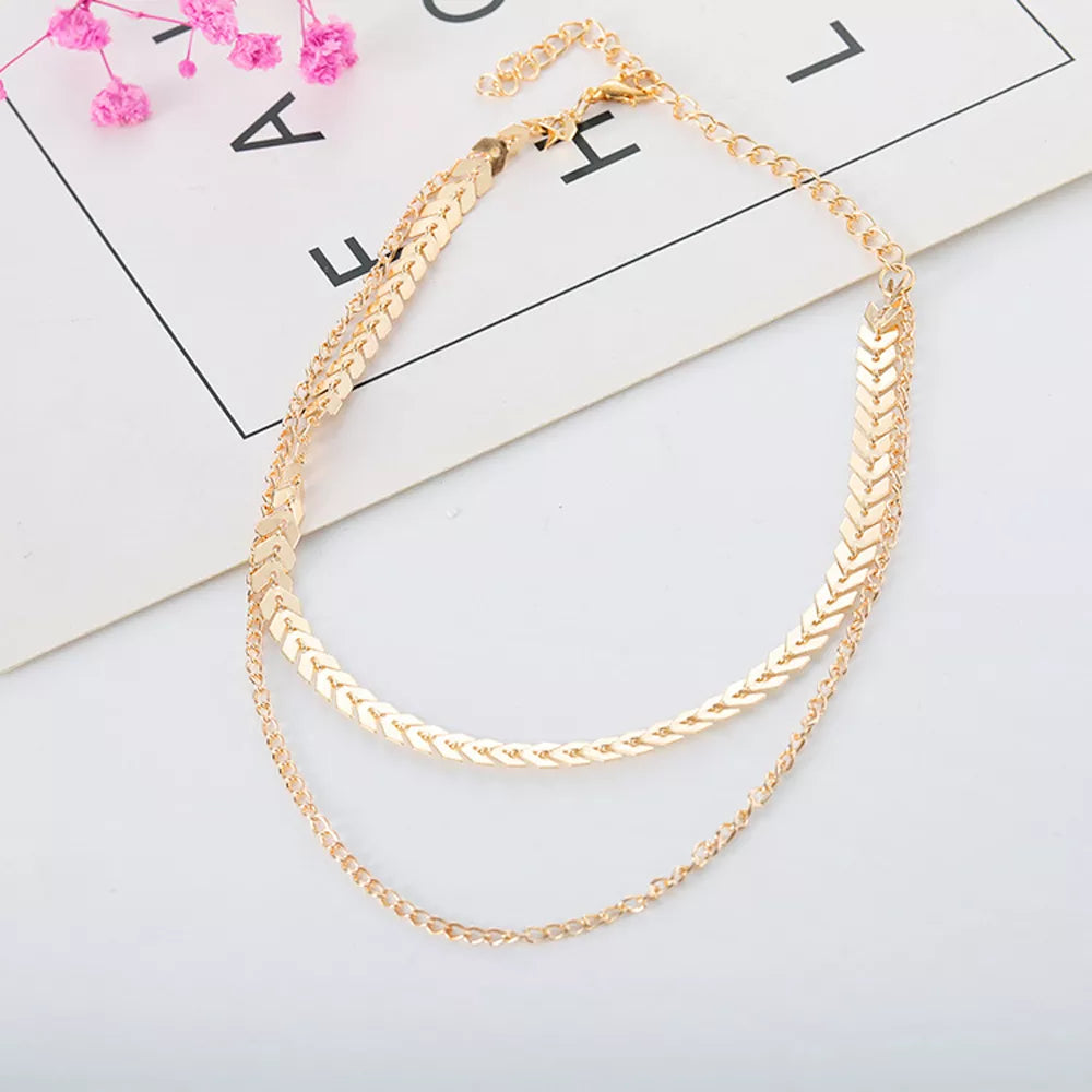 2024 New Chain Choker Two Layers Necklaces Fishbone Airplane Shape Gold Color Necklace Flat Chain Jewelry