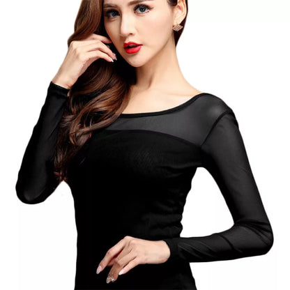 Tops Womens Blouse Shirt Black White Long Casual Long Sleeve Lace Blusas Under Shirts Elastic Tops and Blouses Women New
