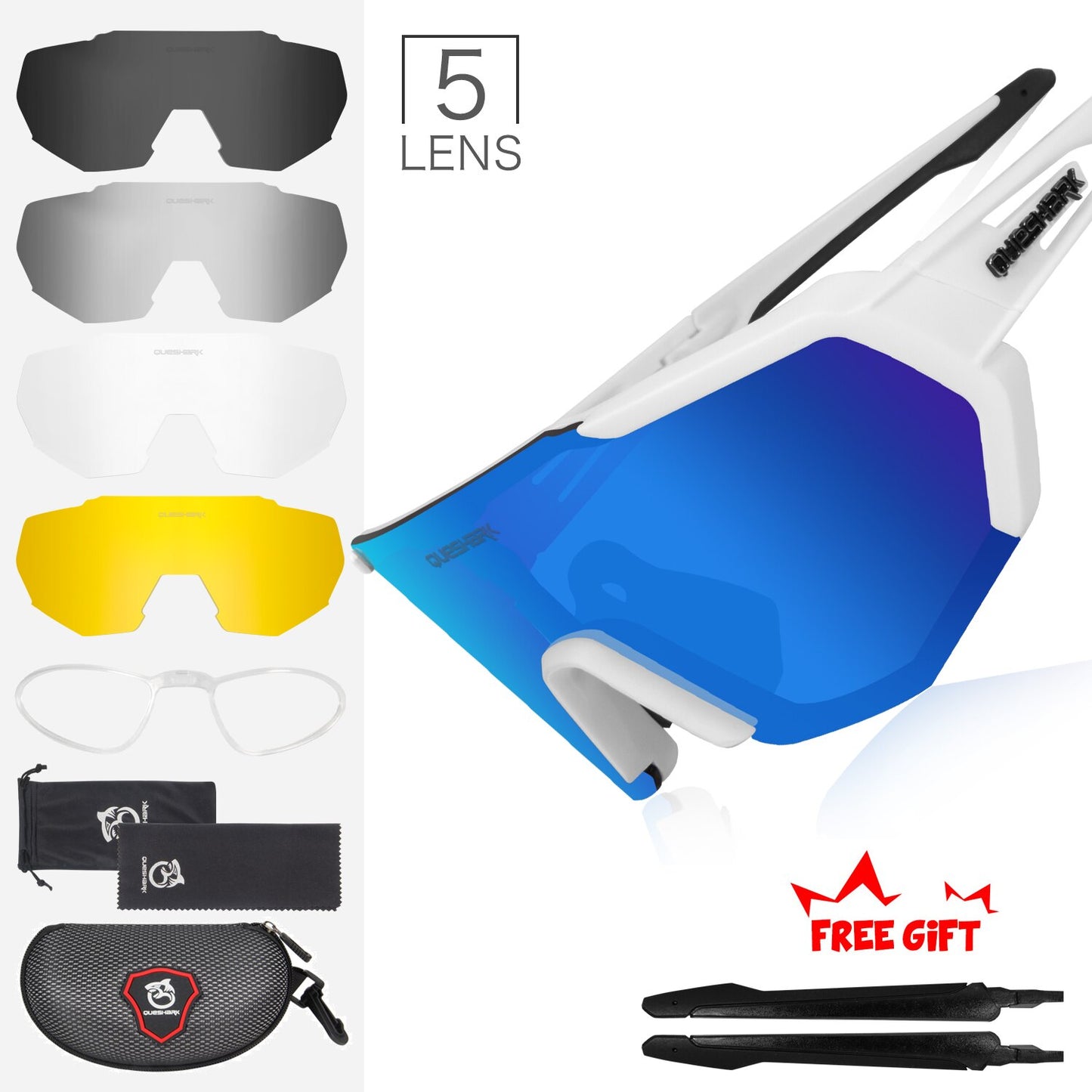 QUESHARK Women Men Polarized Cycling Sunglasses 5 Lens/Set Sports MTB Bicycle Eyewear Riding Road Bike Glasses Goggles QE42