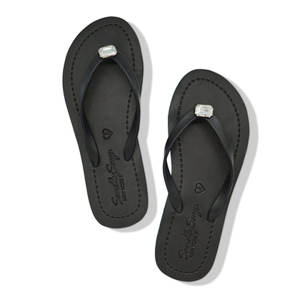Rectangle Studs - Crystal Rhinestones Embellished Flat Flip Flops Sandal