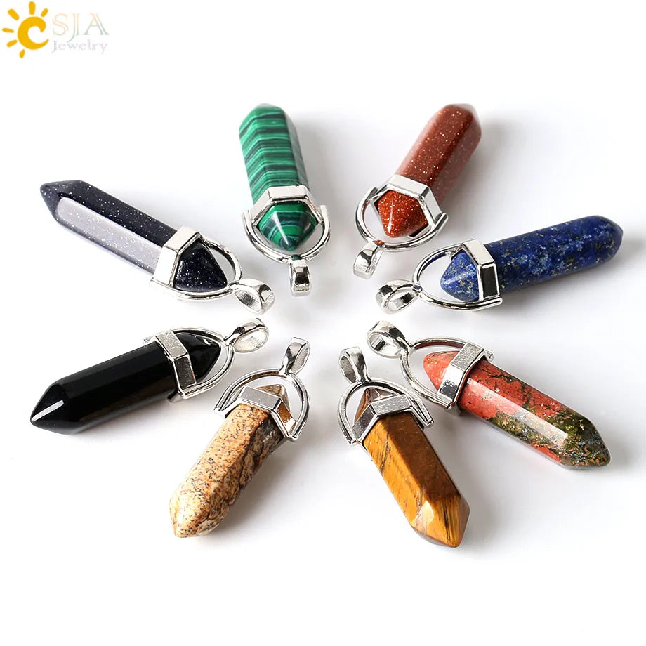 CSJA Bullet Natural Stone Pendant Real Purple Crystal Men Women Chakra Gem Stones Quartz Aventurine Pendants Jewelry  E001