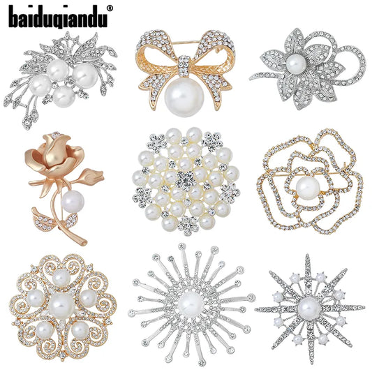 Factory Directly Crystal Diamante and Imitation Pearls Flower Jewelry Brooch Pins DIY Wedding Bouquets Брошь Декор
