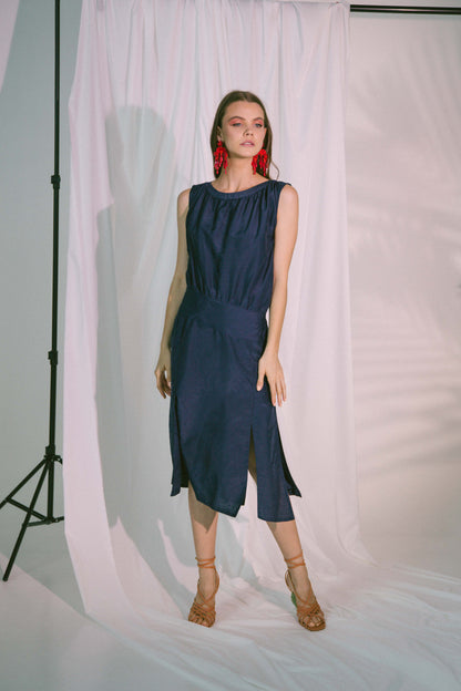 Agape Midi Dress in Navy