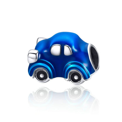 BISAER 925 Sterling Silver Blue Travel Suitcase Charm Pink Car Pendant Family House Home Beads Fit Women Bracelet DIY Jewelry