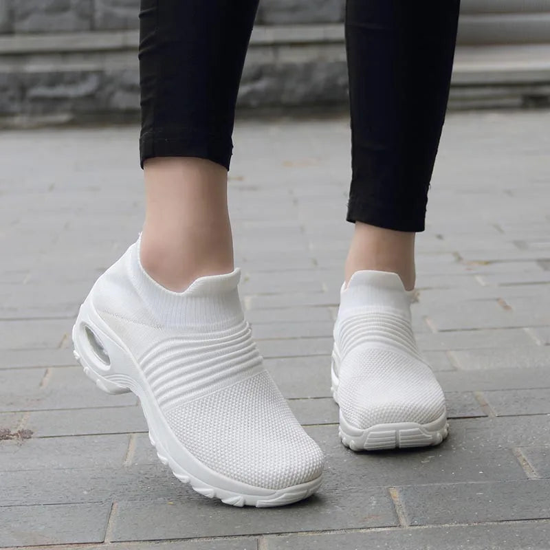 Womens Flats Slip on Shoes for Women Sock Sneakers Platform 2021 Comfortable Soft Ladies Spring Buty Damskie Sepatu Wanita Black