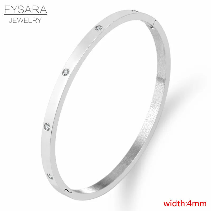 FYSARA Luxury Brand Crystals Love Bangles Cubic Zirconia Bracelets Couple Luxuxy Jewelry Stainless Steel Bangles for Women