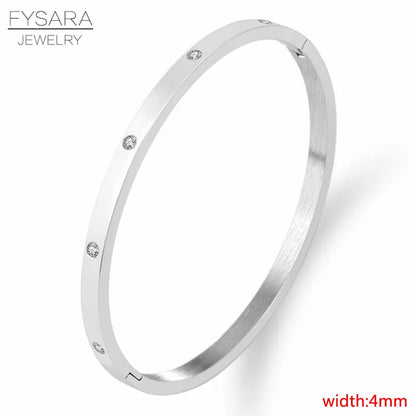 FYSARA Luxury Brand Crystals Love Bangles Cubic Zirconia Bracelets Couple Luxuxy Jewelry Stainless Steel Bangles for Women