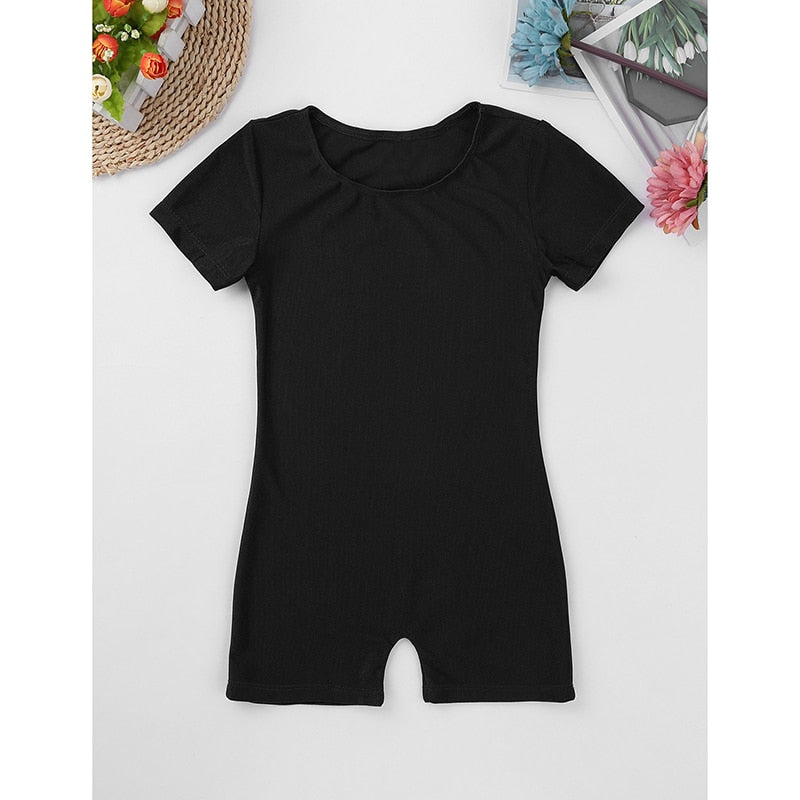Children Dance Wear Short Sleeves Solid Color Stretchy Ballet Gymnastics