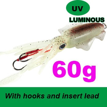 SUNMILE Fishing Soft Squid Lure 20g/60g/80g/100g/120g/150g Luminous/Uv Squid Jig Fishing Lures for Sea Fishing Wobbler Bait