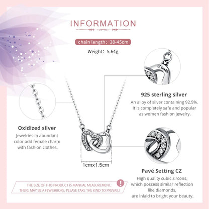 Bamoer 925 Sterling Silver Connected Heart Pendant Necklace for Girlfriend Valentine's Day Fine Jewelry SCN181