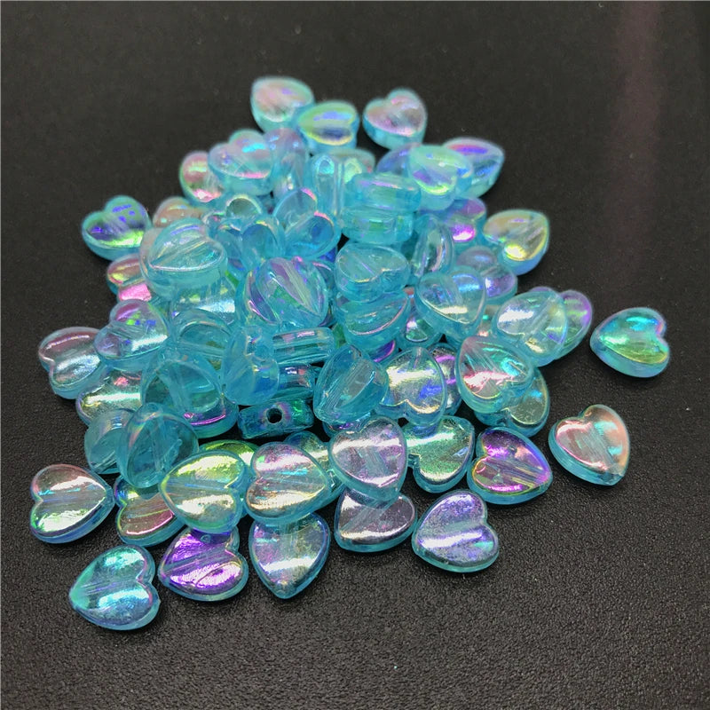 100pcs 8mm Acrylic Spacer Beads Heart-Shaped Charm Transparent Rainbow Color Beads for Jewelry Making DIY Jewelry Accessories