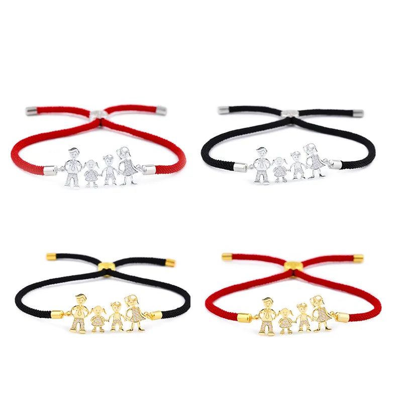 FLOLA Family Black Rope Gold Plated Bracelets Dad Mum Boy Bracelet Kid Adjustable Black String Bracelet Pulseiras Famila Brtb07