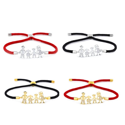 FLOLA Family Black Rope Gold Plated Bracelets Dad Mum Boy Bracelet Kid Adjustable Black String Bracelet Pulseiras Famila Brtb07