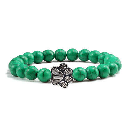 Natural Matte Black Lava Volcanic Stone Paw Print Charm Bracelet Homme Femme Pet Memorial Cat Dog Lovers Jewelry Bracelets