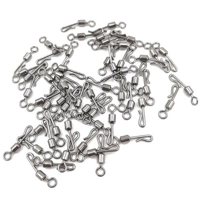 OUTKIT 50pcs Fishing Swivels Rolling Swivel Interlock Snap Size 7/8/10/12 Hook Lure Connector Terminal Tackle Swivel Fishing