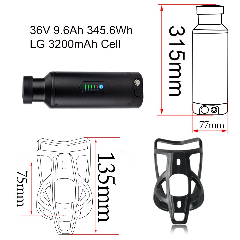 Bottle eBike Battery Pack 36V 10.5Ah 48V 7Ah With Branded San-Yo L-G Li-Ion Cell Bafang TSDZ2 750W 500W 350W 250W Mini Batteries