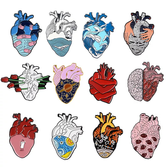 19style Anatomical Heart Enamel Pins Medical Anatomy Brooch Heart Neurology Pins for Doctor and Nurse Lapel Pin Bags Badge