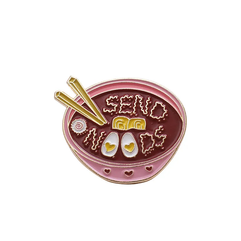 Cartoon Ramen Sushi Enamel Pins Cute Japanese Foods Tonkotsu Noodles Brooches Denim Shirt Collar Lapel Pins Badge Jewelry