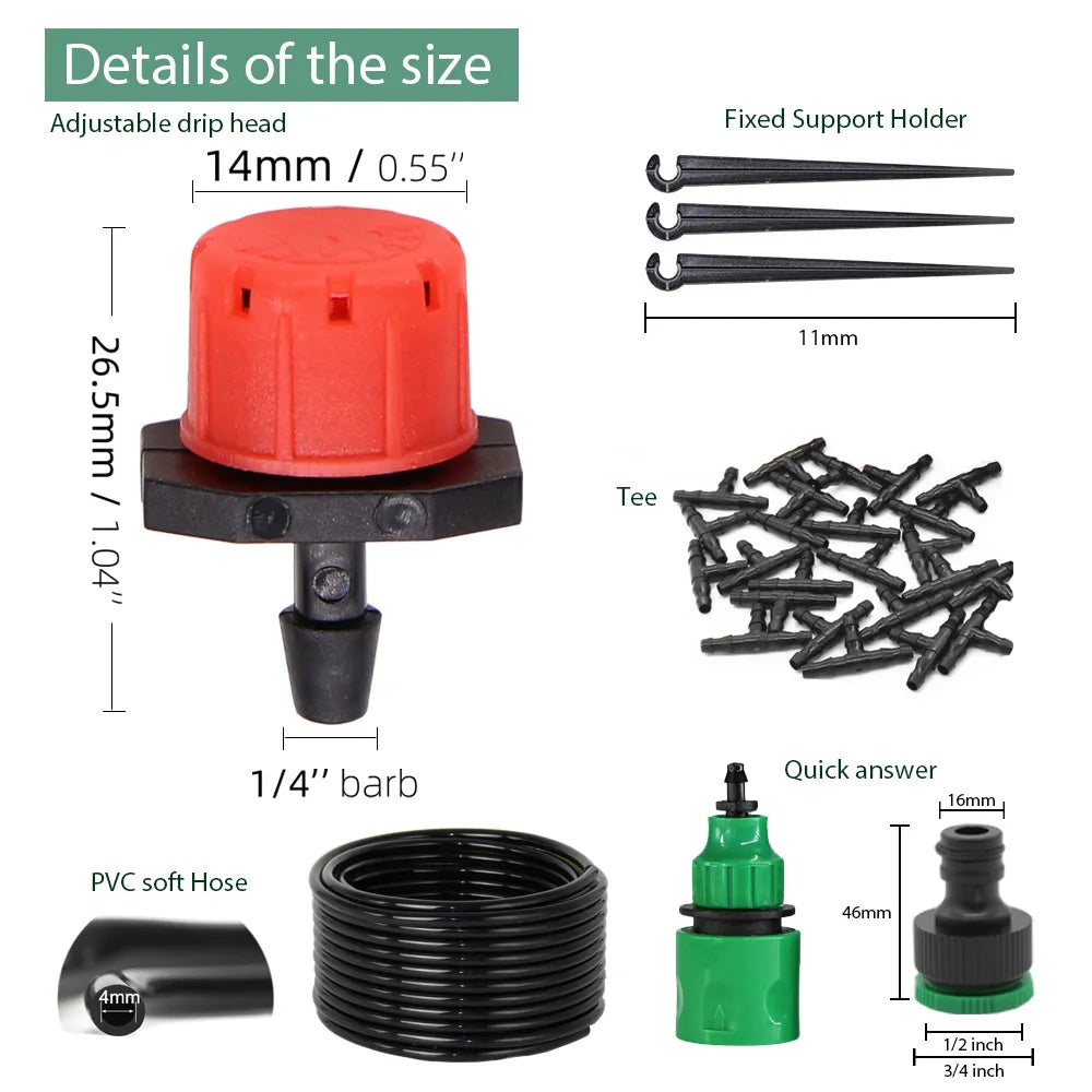 MUCIAKIE 50m-5m DIY Drip Irrigation System Automatic Watering Garden Hose Micro Drip Watering Kits With Adjustable Drippers