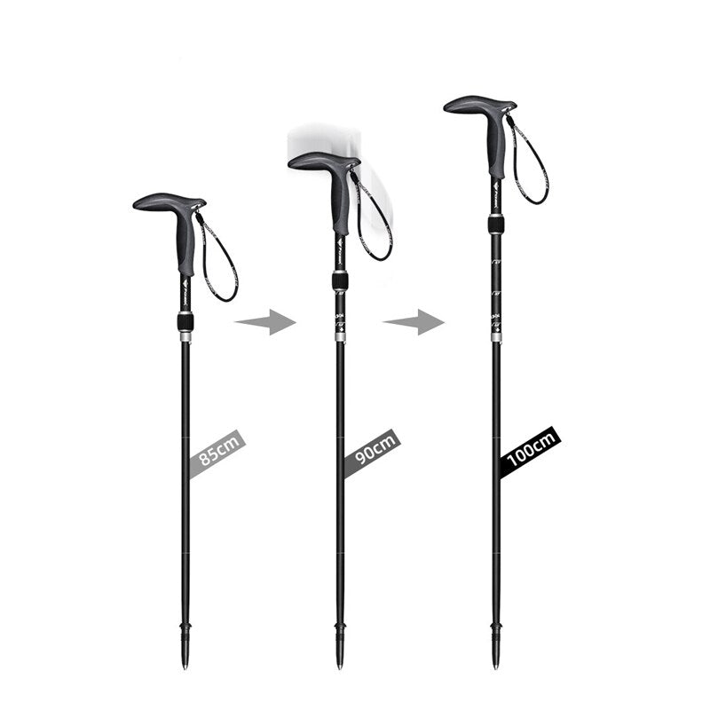 Pioneer 1 Pcs T Handle Trekking Pole Carbon Fibre Hiking Cane Matte Black 5 Sections Ultralight Portable Walking Sticks Outdoor