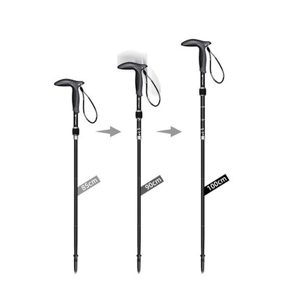 Pioneer 1 Pcs T Handle Trekking Pole Carbon Fibre Hiking Cane Matte Black 5 Sections Ultralight Portable Walking Sticks Outdoor