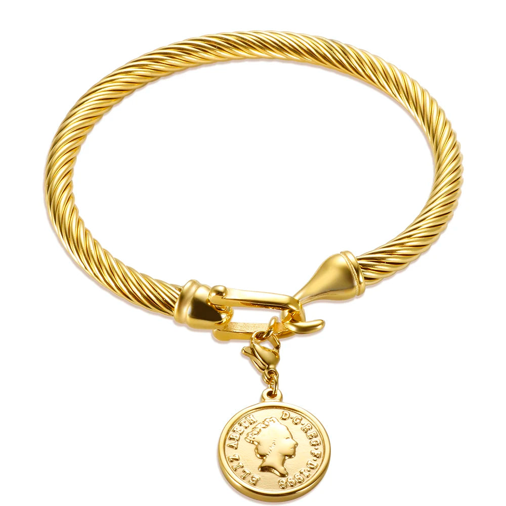MSX Gold Plating Stainless Steel Bangles Bracelets Vintage Love Roman Numerals Wristband Bracelets Bangles for Men Women