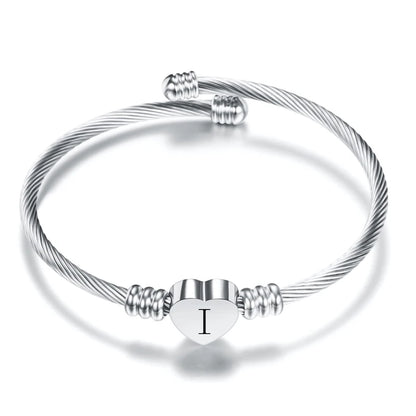 Heart Charm Bangle With Initial Alphabet Letter Engrave High Quality Women Jewelry Cuff Bangles Party