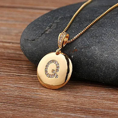 Nidin Women Girls Initial Letter Necklace 26 A-Z Charm Neck Pendants Copper CZ Jewelry Personal