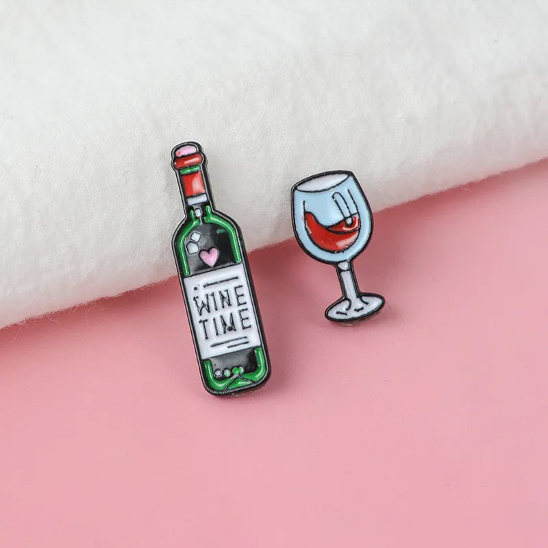 Wine Time Mini Cute Wine and Wine Glasses Couple Pins Red Wine Bottle Cup Brooches Enamel Pin Badge for Lovers Best Friend Pins