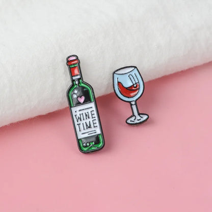 Wine Time Mini Cute Wine and Wine Glasses Couple Pins Red Wine Bottle Cup Brooches Enamel Pin Badge for Lovers Best Friend Pins
