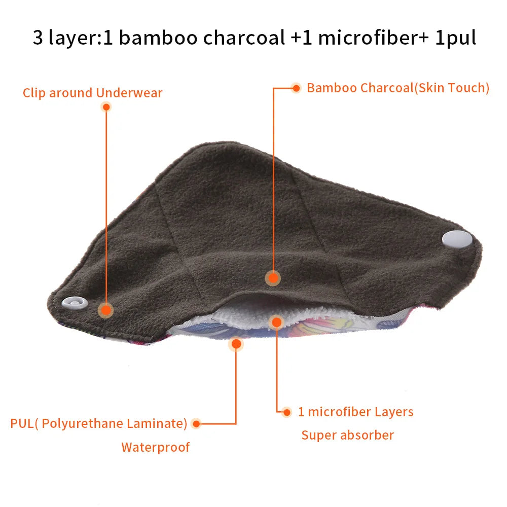 [Simfamily]10PCS Reusable Pads Bamboo Charcoal Sanitary Pads Mama Menstrual Cotton Pads Washable Panty Liner Pads Health Feminin