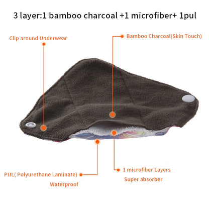 [Simfamily]10PCS Reusable Pads Bamboo Charcoal Sanitary Pads Mama Menstrual Cotton Pads Washable Panty Liner Pads Health Feminin