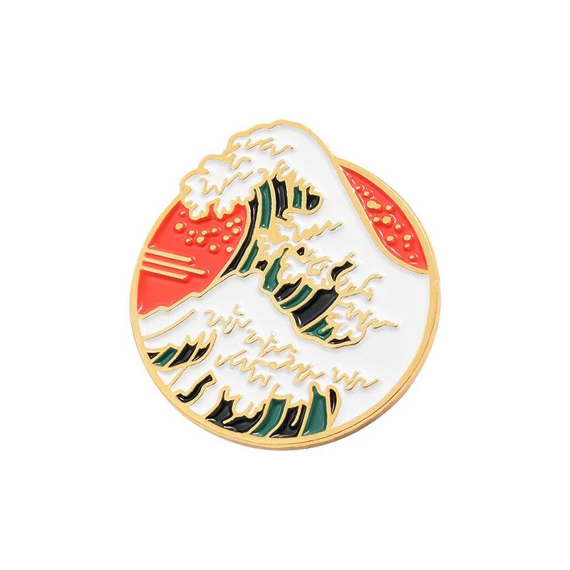 Wave Pins Ocean Sea Wave Brooches Organ Heart Light Bulb Whale Sun Creative Badges Blue Wave Enamel Pin Collection