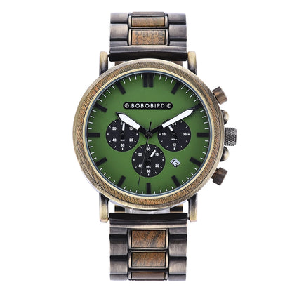 BOBO BIRD Wooden Men Watches Relogio Masculino Top Brand Luxury Stylish Chronograph Military Watch Great for Man OEM