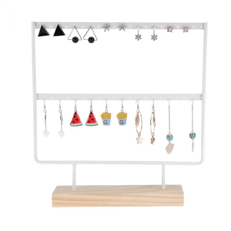 New Fashion 24/44 Creative Wooden Holes Black/White Earrings Ear Studs Jewelry Display Stand Organizer 2 Layers Jewelry Rack