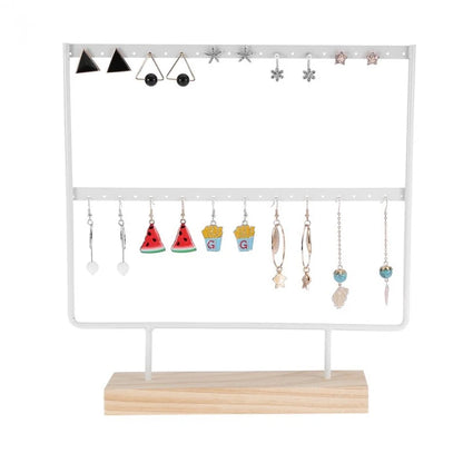 New Fashion 24/44 Creative Wooden Holes Black/White Earrings Ear Studs Jewelry Display Stand Organizer 2 Layers Jewelry Rack