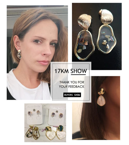 17KM New Vintage Earrings 2022 Geometric Shell Earrings for Women Girl BOHO Resin Drop Earrings Brincos Fashion Tortoise Jewelry