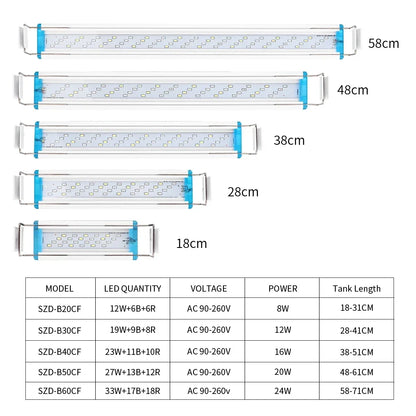 18-75cm Super Slim LEDs Aquarium Lighting Aquatic Plant Light Extensible Waterproof Clip on Lamp for Fish Tank 90-260v