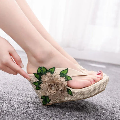 Crystal Queen Woman Slippers Home Casual Beach Flip Flops Lady Sandals Summer High Heels