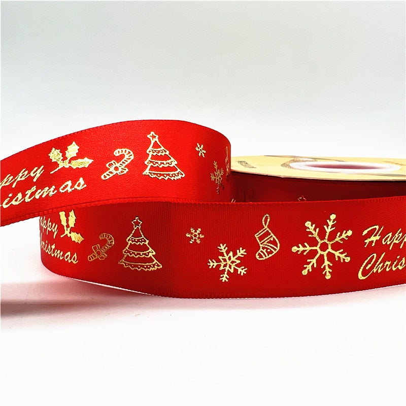 5yards 1inch 25mm Christmas Ribbon Printed Christmas Polyester Ribbon for Handmade Design Christmas Decoration DIY